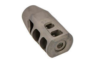 Precision Armament M11-SPR compensator is smaller and lighter with 1/2x28 threading for 5.56 rifles. stainless finish.